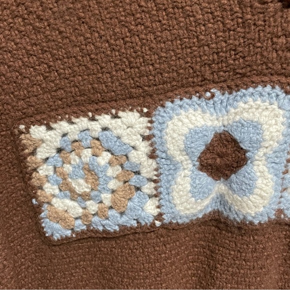 Aritzia Sunday Best Lottie Sweater Brown Wool Blend Crochet Squares Women’s 2XS - Picture 8 of 14